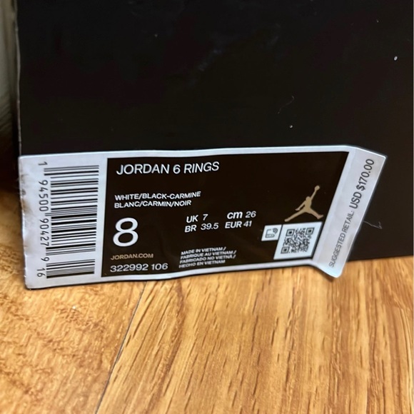 Nike Jordan 6 Rings White Black Carmine size US 8 - Picture 8 of 12